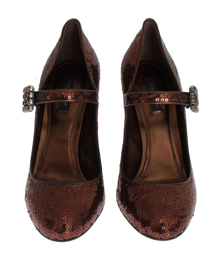 Bronze Leather Sequined Mary Janes Shoes