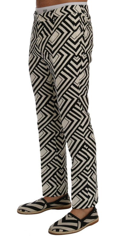 White Black Striped Linen Casual Pants