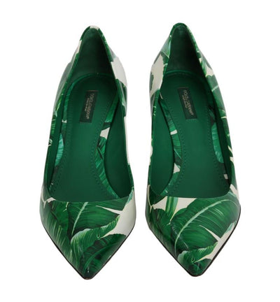Green Banana Leafs Leather Pumps