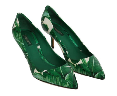 Green Banana Leafs Leather Pumps