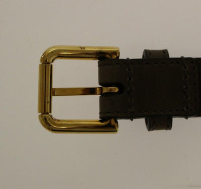 Brown Leather Logo Straw Belt