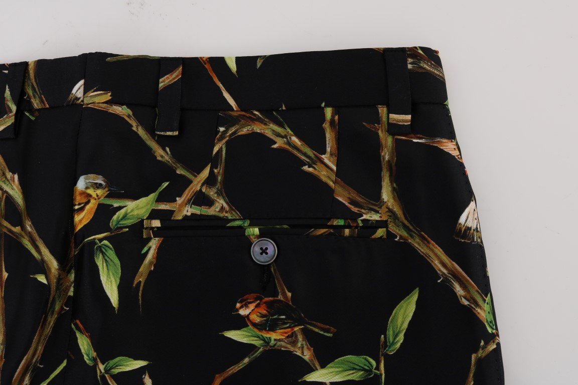 Black Bird Tree Print Silk Pants