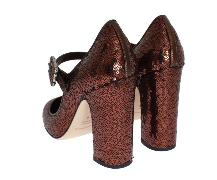 Bronze Leather Sequined Mary Janes Shoes