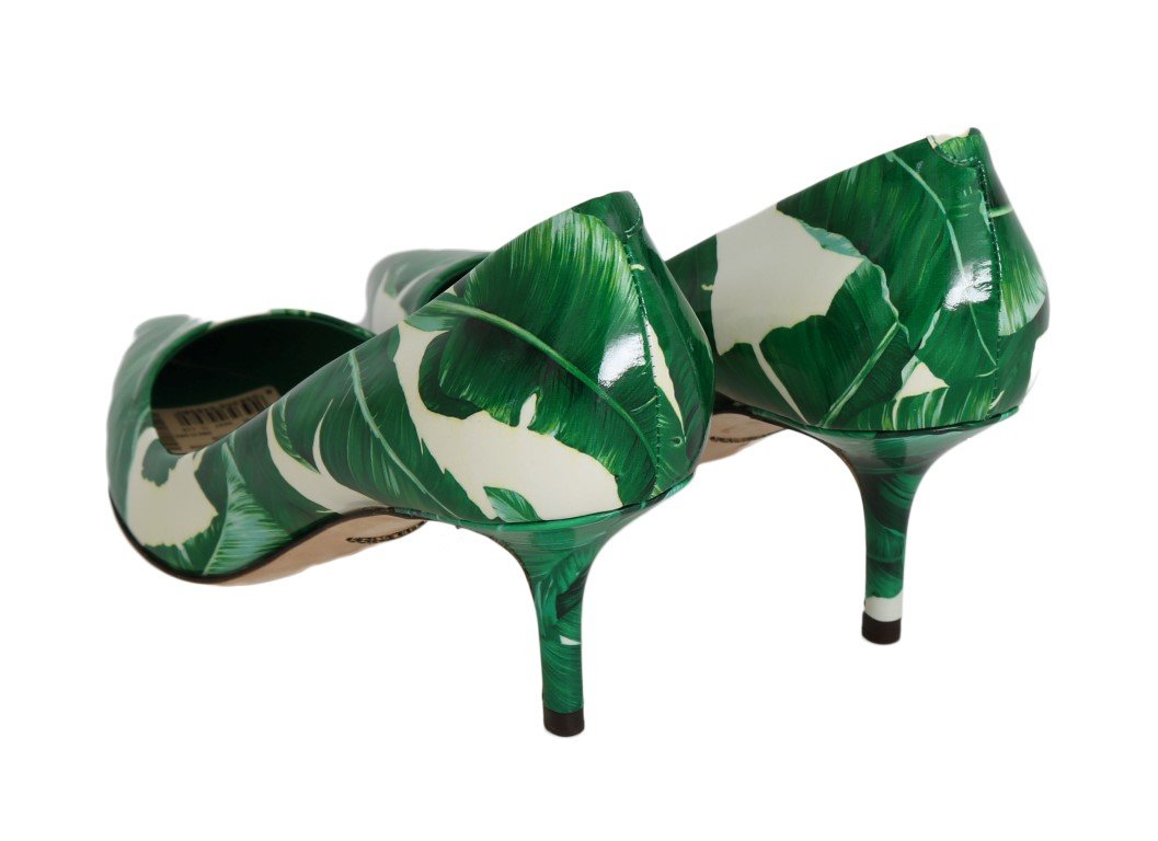 Green Banana Leafs Leather Pumps