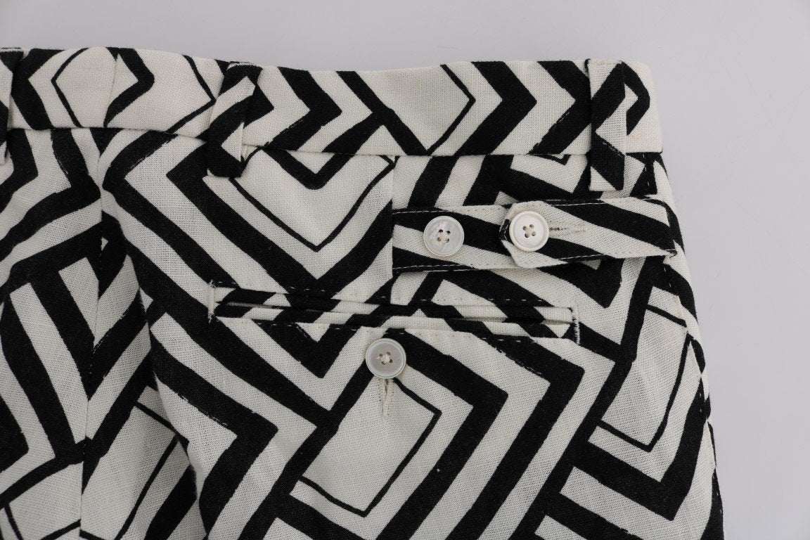 White Black Striped Linen Casual Pants