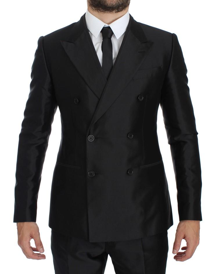 Black Silk Double Breast Slim 4 Piece Suit