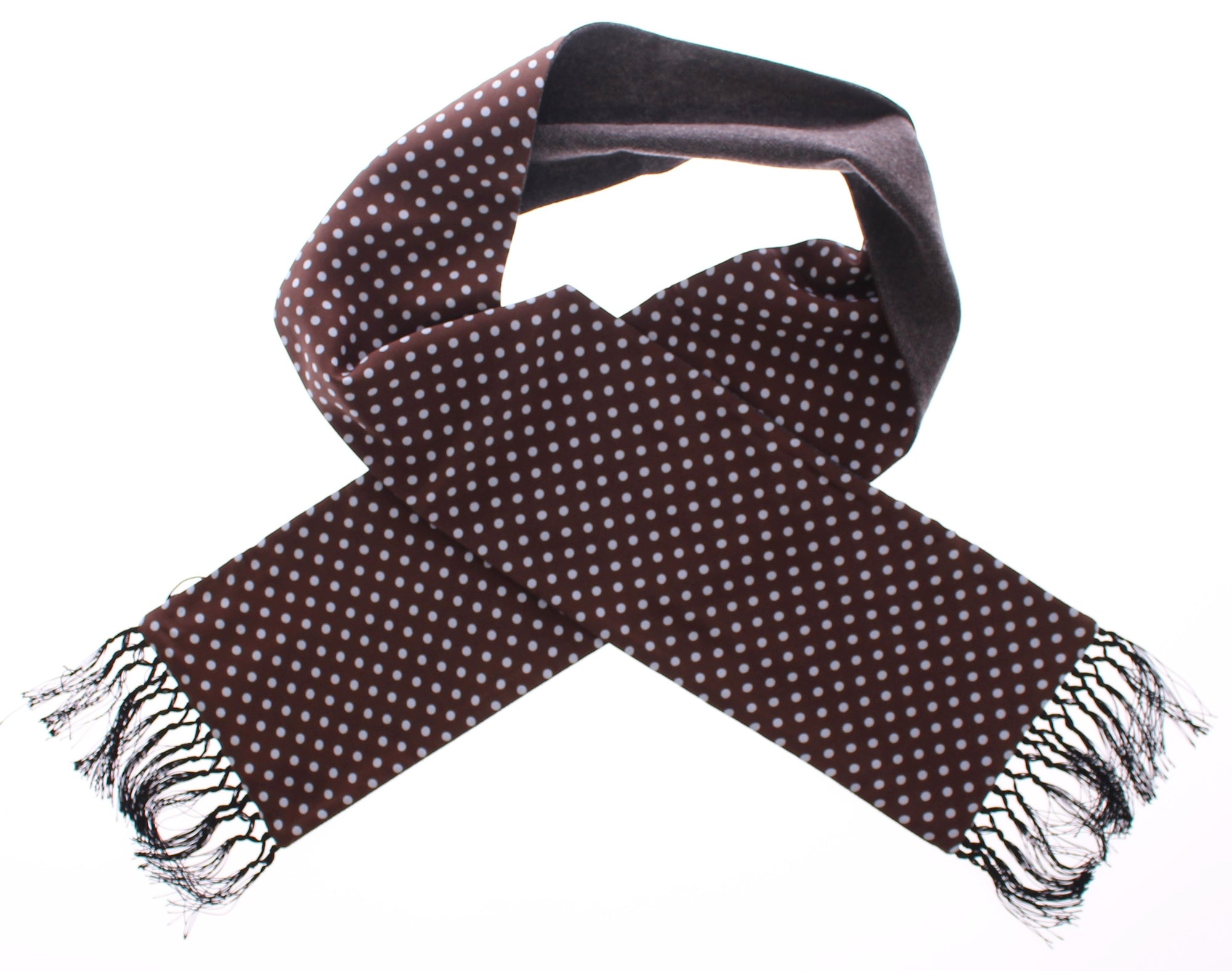 Scarf Men's Brown Polka Dotted Silk Wool