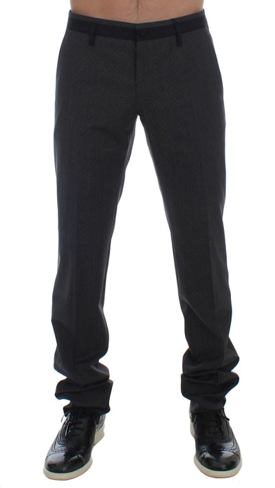 Gray Wool Stretch Polka Dress Slim Fit Pants