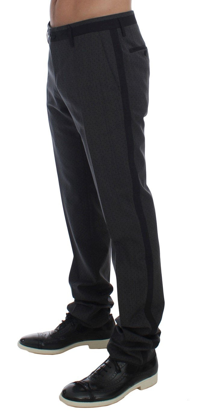 Gray Wool Stretch Polka Dress Slim Fit Pants