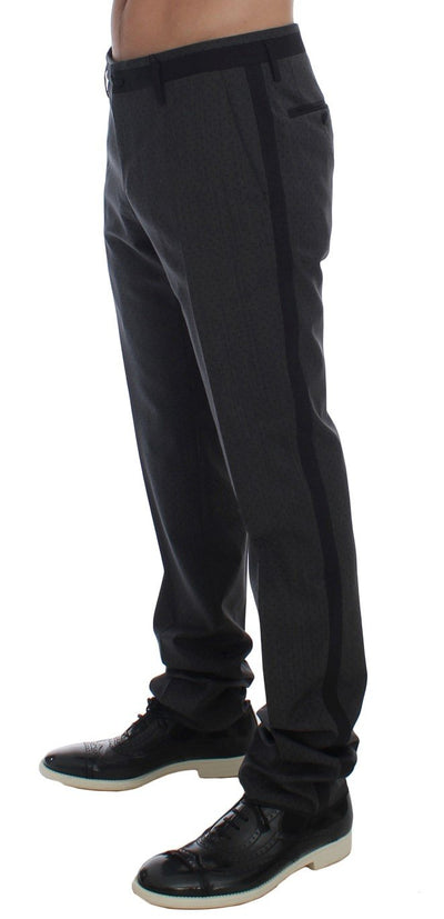 Gray Wool Stretch Polka Dress Slim Fit Pants