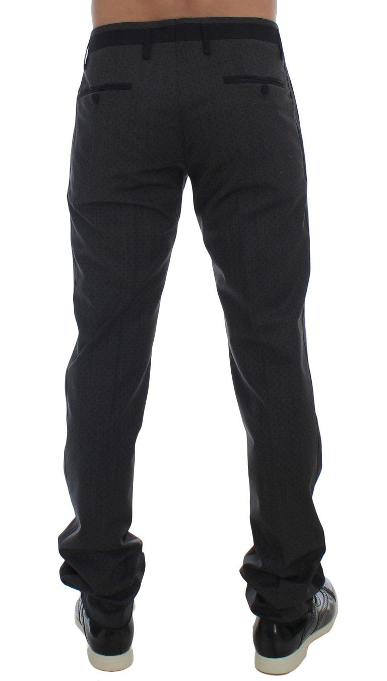 Gray Wool Stretch Polka Dress Slim Fit Pants