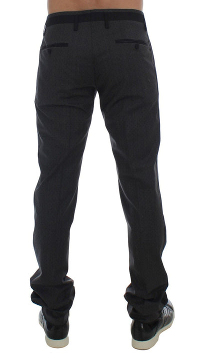 Gray Wool Stretch Polka Dress Slim Fit Pants