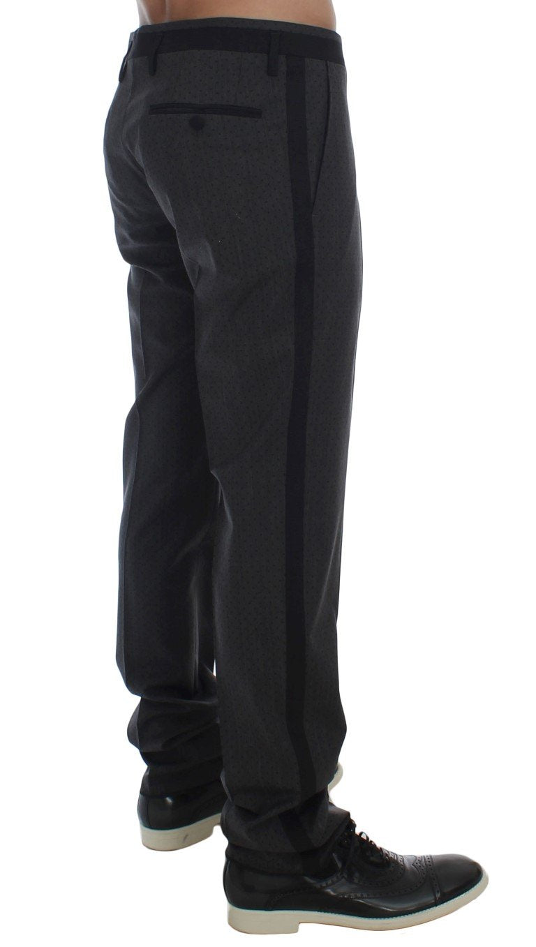 Gray Wool Stretch Polka Dress Slim Fit Pants
