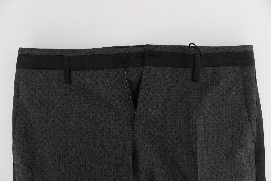 Gray Wool Stretch Polka Dress Slim Fit Pants
