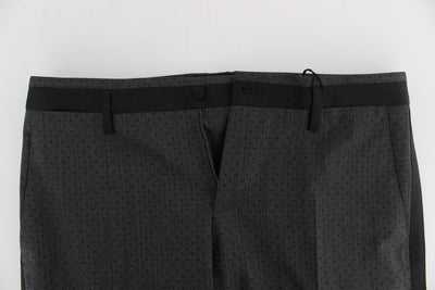 Gray Wool Stretch Polka Dress Slim Fit Pants