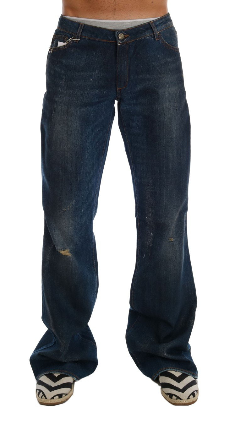 Blue 100% Cotton Logo Bootcut Jeans