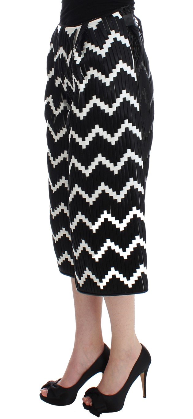 Black White Chevron Nappa Leather Shorts