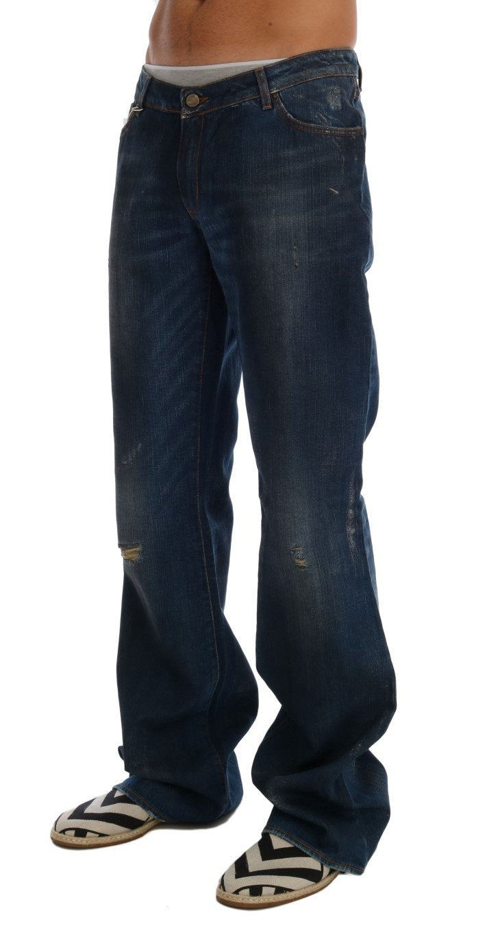 Blue 100% Cotton Logo Bootcut Jeans