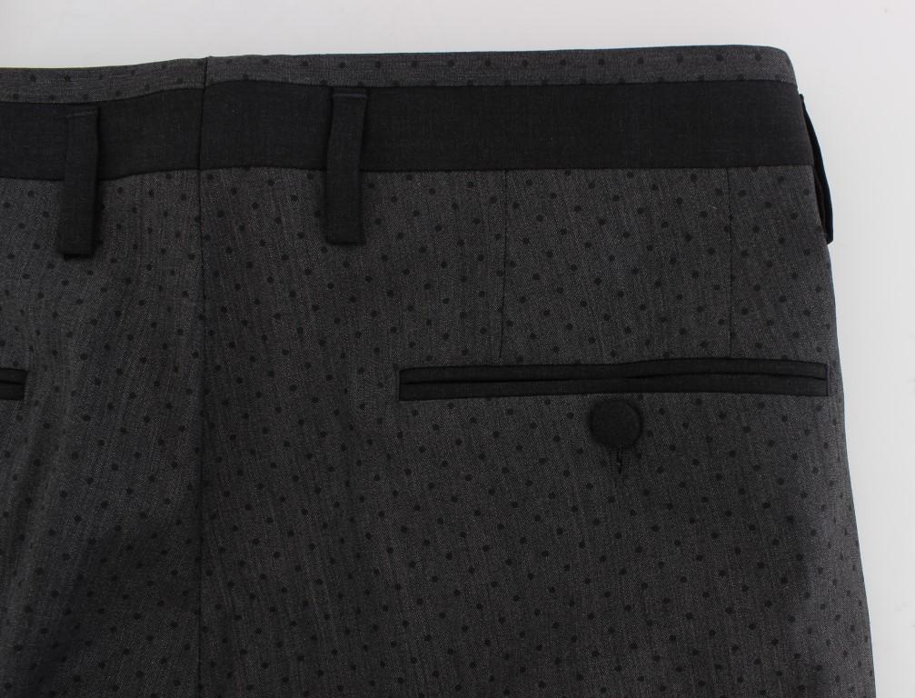Gray Wool Stretch Polka Dress Slim Fit Pants