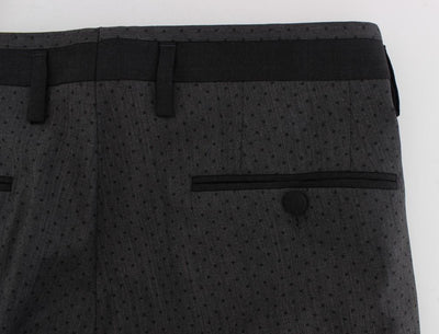 Gray Wool Stretch Polka Dress Slim Fit Pants