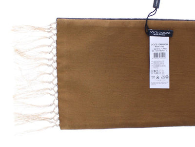 Scarf Men's Brown Baroque Pattern Silk Wool