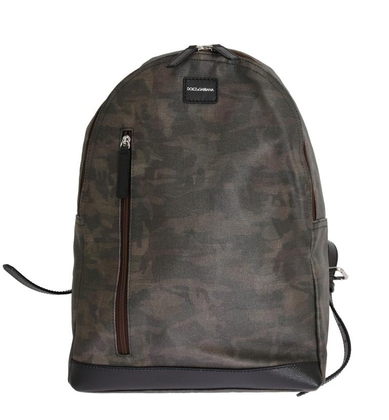 Green Camouflage Canvas Cotton Leather Backpack