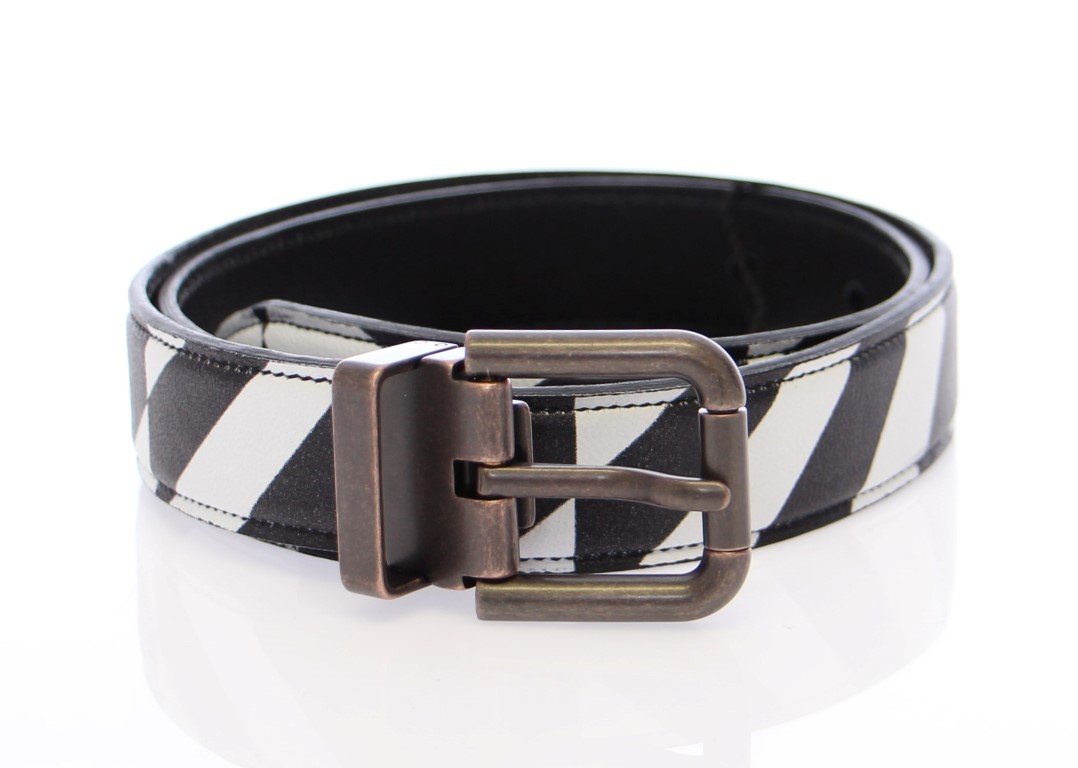 White Black Leather Logo Belt