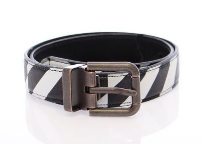 White Black Leather Logo Belt