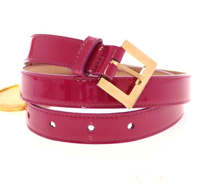 Pink Leather Logo Charm Belt