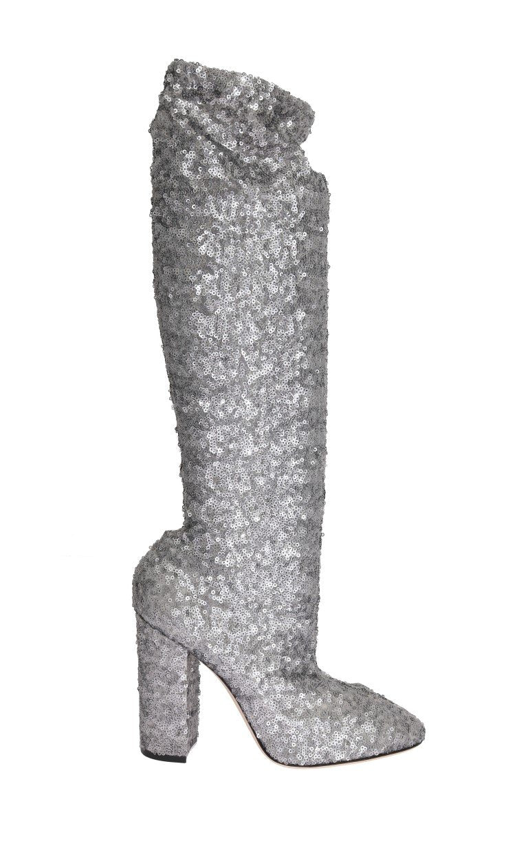 Silver Sequined Leather Boots