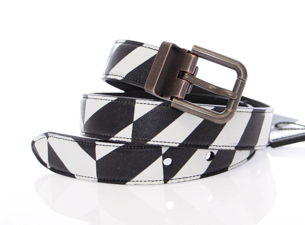 White Black Leather Logo Belt
