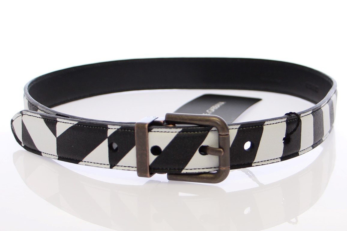 White Black Leather Logo Belt