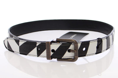 White Black Leather Logo Belt