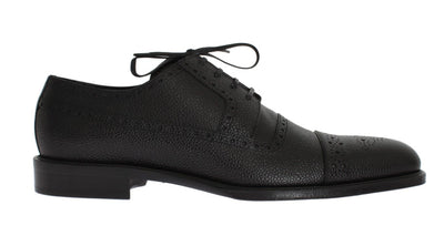 Black Leather Wingtip Oxford Shoes