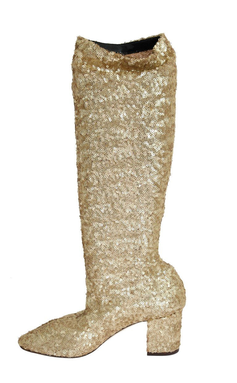 Gold Sequined Leather Stretch Boots