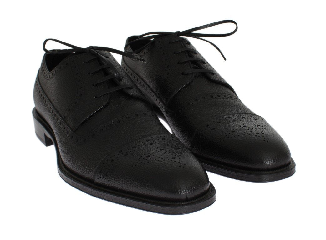 Black Leather Wingtip Oxford Shoes