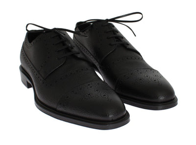 Black Leather Wingtip Oxford Shoes