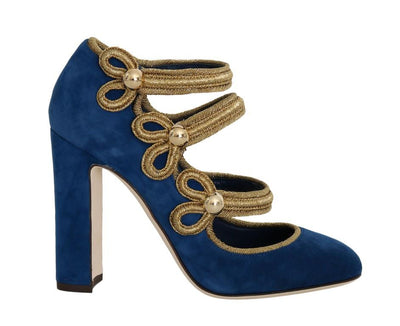Blue Gold Suede Leather Pumps