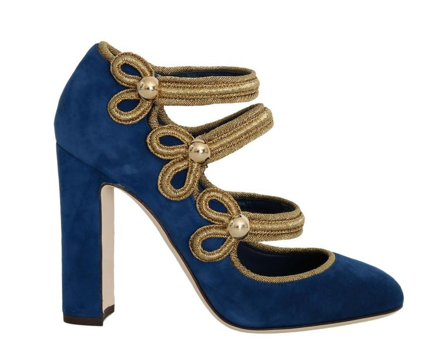 Blue Gold Suede Leather Pumps