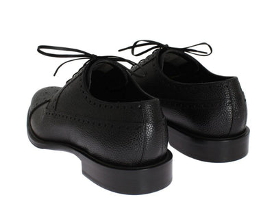 Black Leather Wingtip Oxford Shoes
