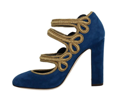 Blue Gold Suede Leather Pumps
