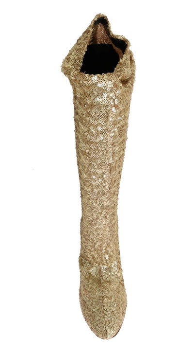 Gold Sequined Leather Stretch Boots