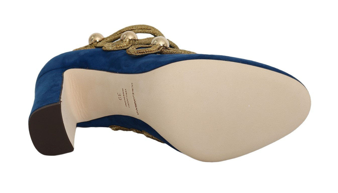 Blue Gold Suede Leather Pumps