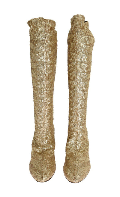 Gold Sequined Leather Stretch Boots