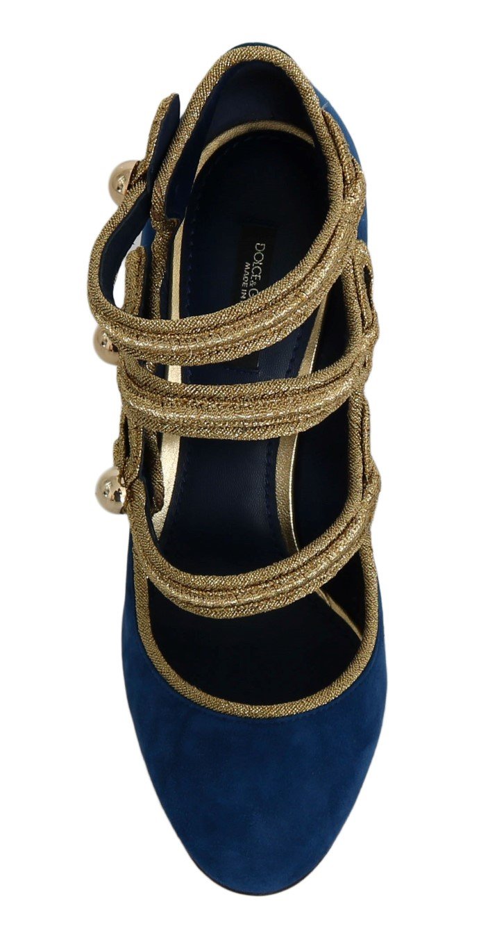 Blue Gold Suede Leather Pumps