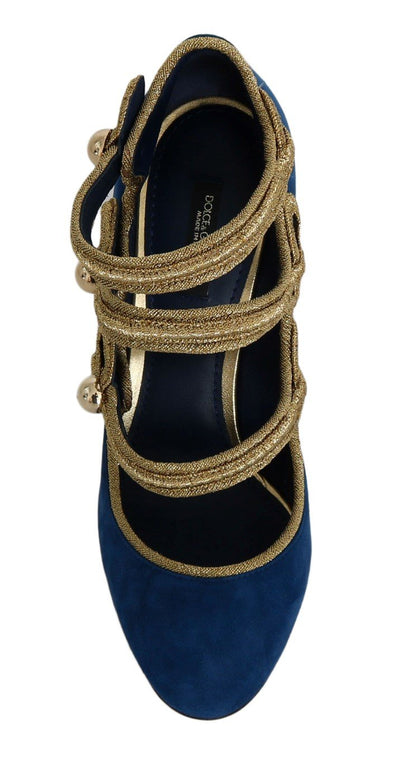 Blue Gold Suede Leather Pumps