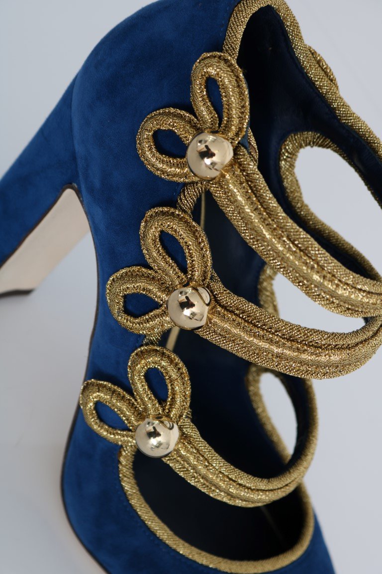Blue Gold Suede Leather Pumps