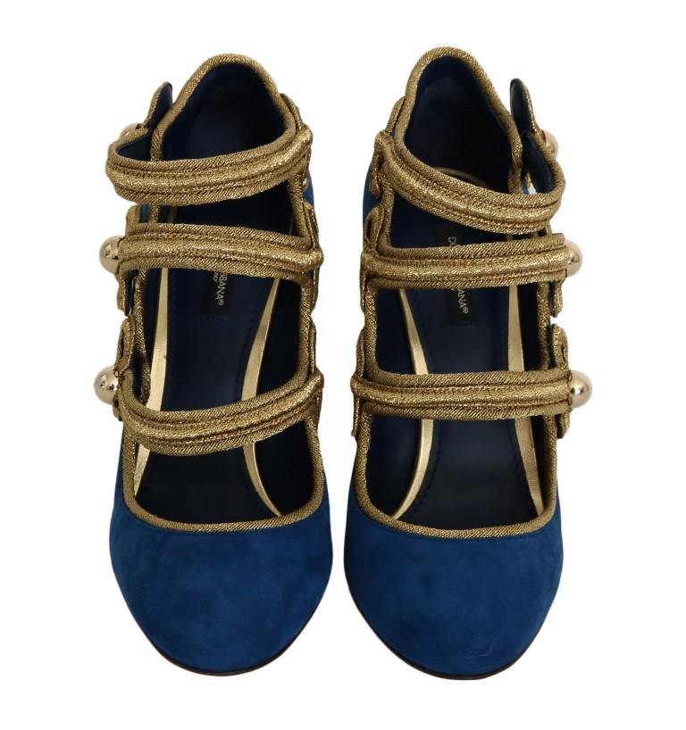 Blue Gold Suede Leather Pumps