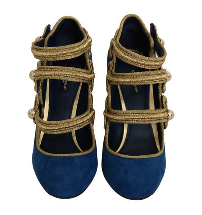 Blue Gold Suede Leather Pumps