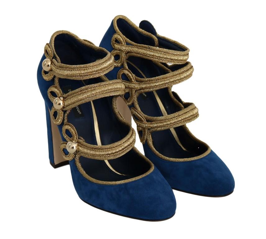 Blue Gold Suede Leather Pumps
